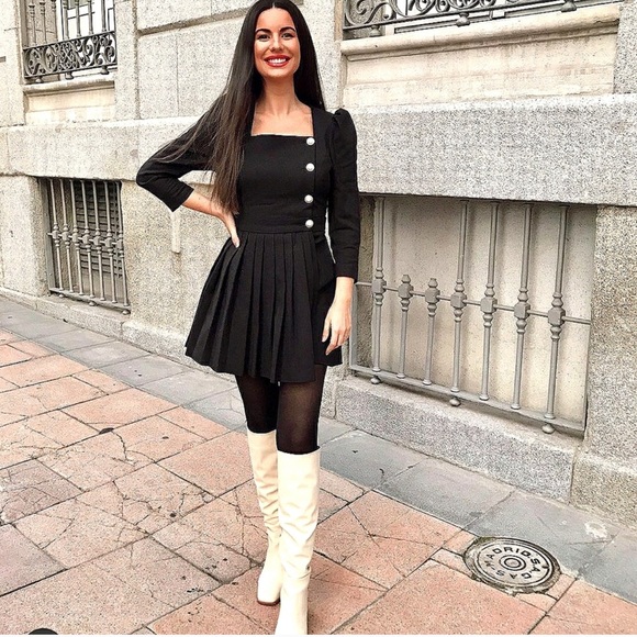 ZARA Box Pleat Blazer Dress Black - Picture 2 of 6